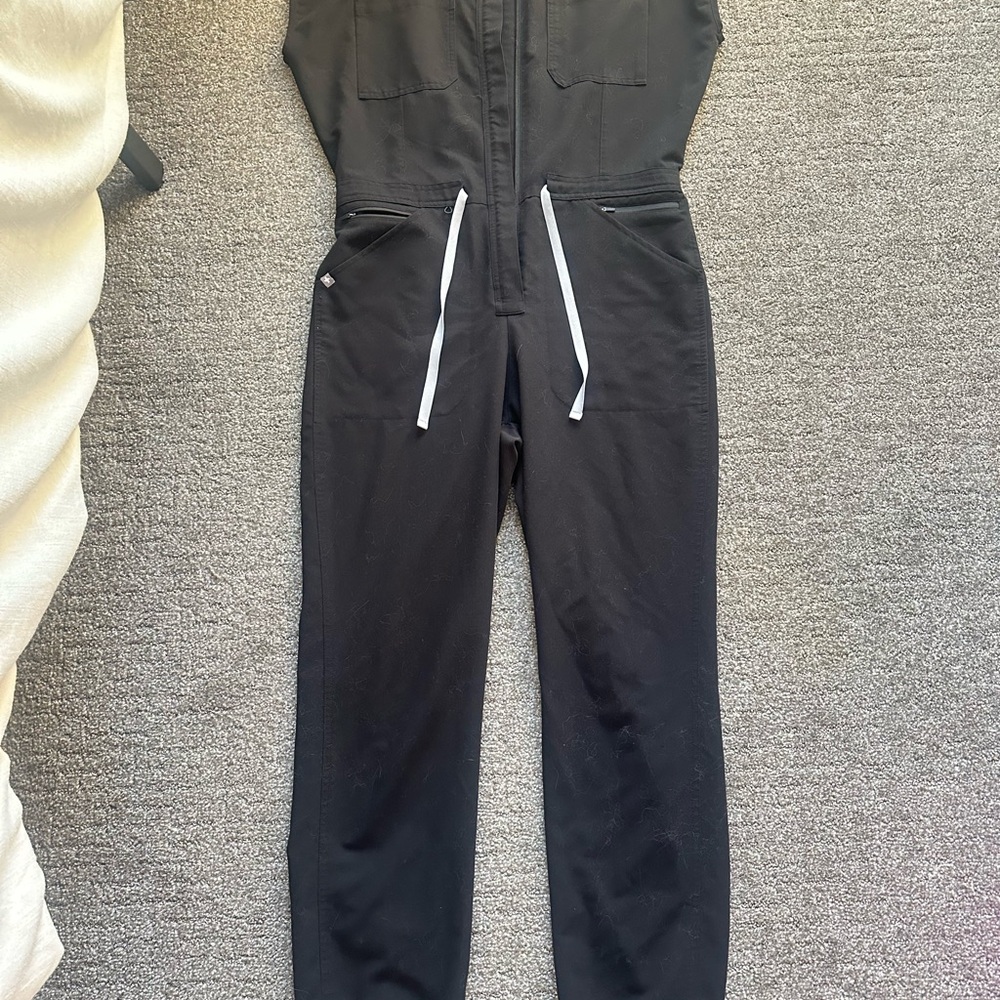 Figs Black Jumpsuit with Drawstring Waist and Sleeveless Design